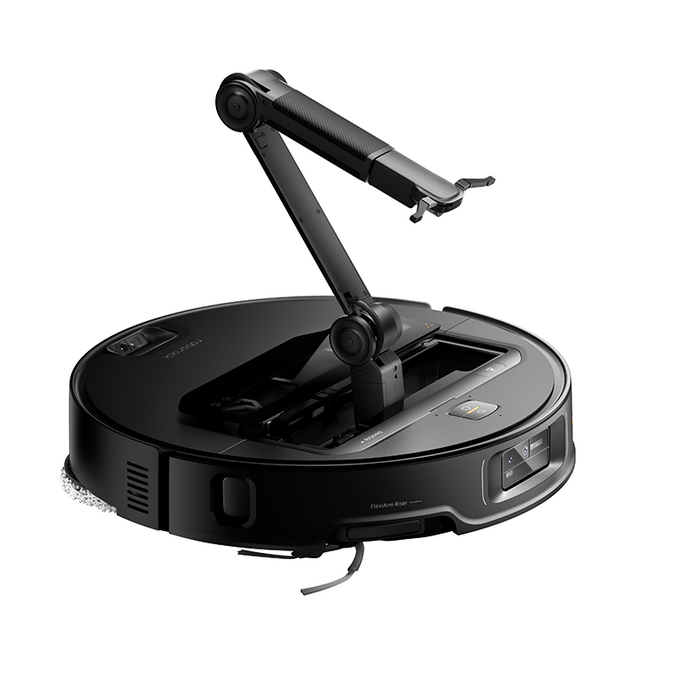 Roborock Saros Z70 black robot vacuum — angled view